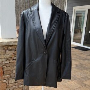 Torrid Black Faux Leather Long Line Blazer, Size 1 (XL)